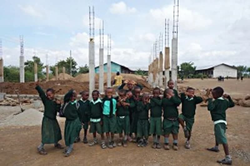Kids in front of MultiPurpose Hall